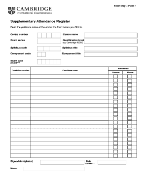 Cambridge Attendance Register  Form