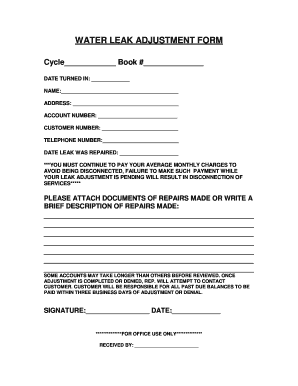 Leak Adjustment Form