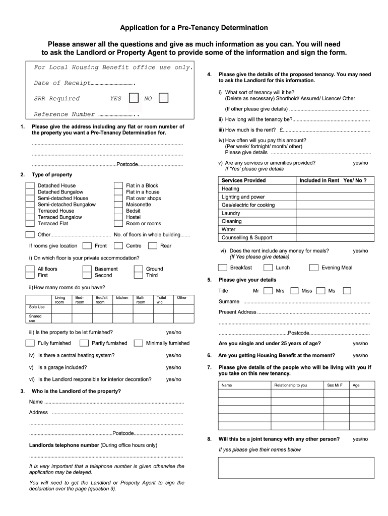 Pre Tenancy Determination  Form