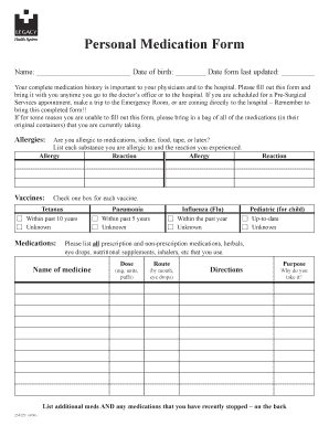 Personal Medication Form