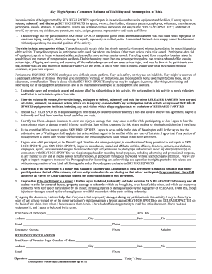 Trampoline Permission Slip  Form