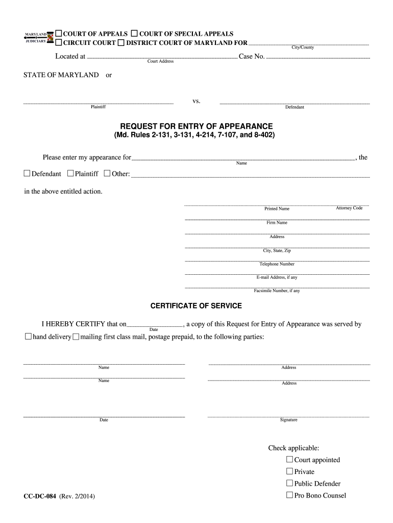 Entry of Appearance Maryland  Form