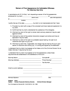 Nj Waiver of First Appearance  Form