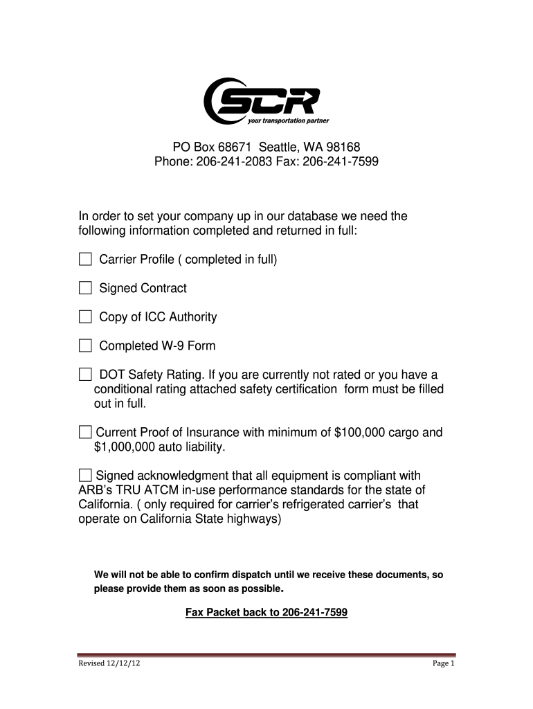 Get and Sign SCR Carrier Packet  SCR Air 2012 Form