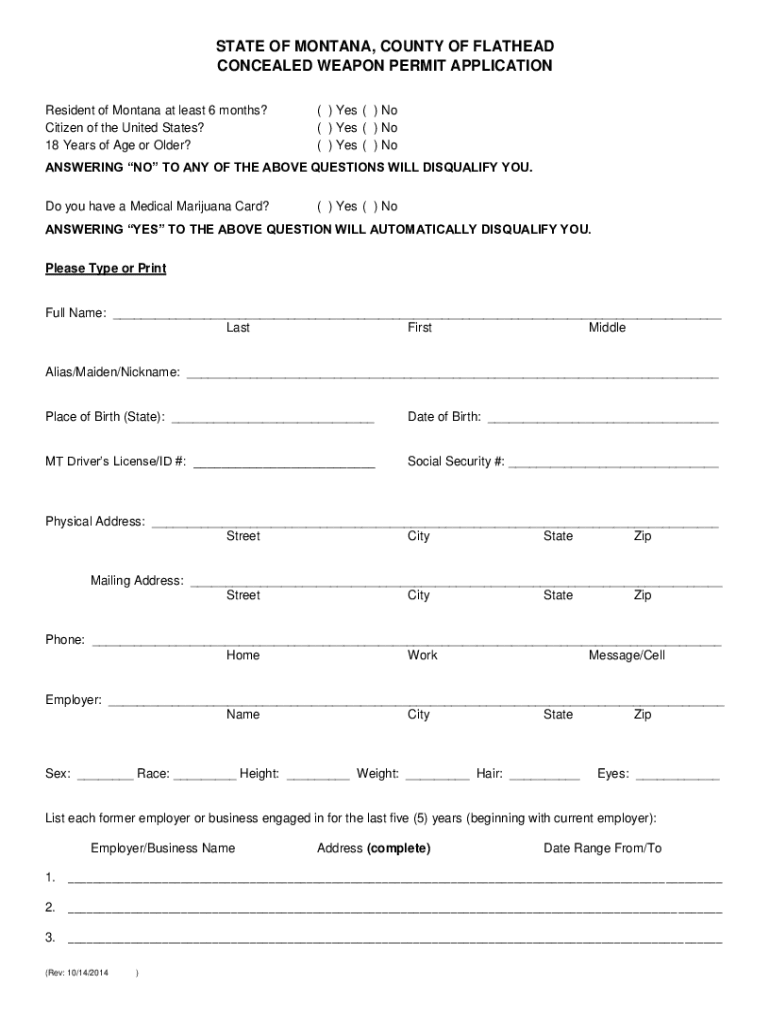 Flathead County Concealed Carry Permit 2014-2025