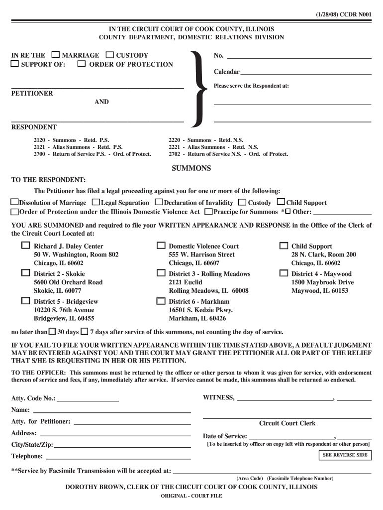  Summons  Circuit Court of Cook County  Cookcountycourt 2008