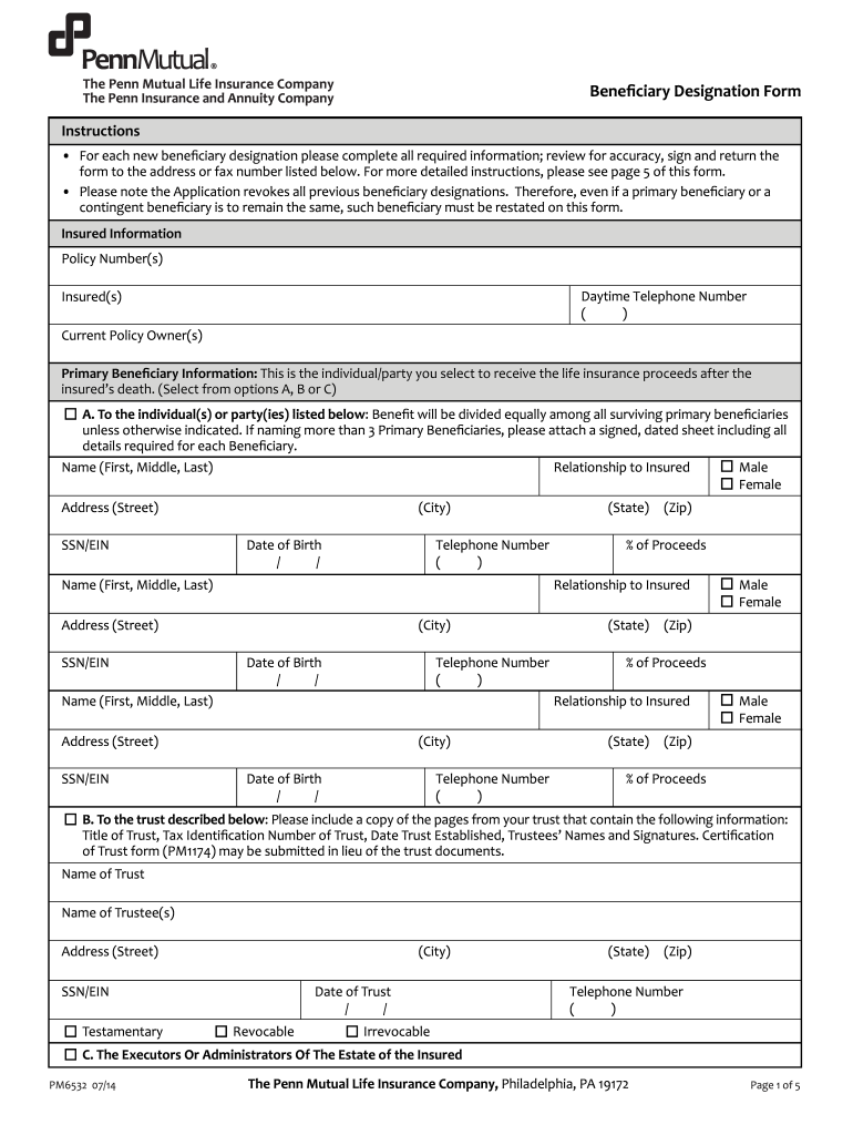  Penn Mutual Form Pm6532 2014-2024