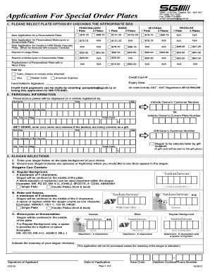 Sgi Personalized Plate Order Form