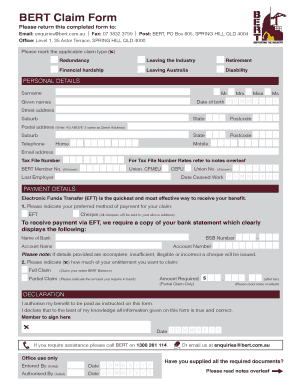 Bert Claim Form