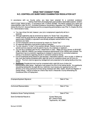 DRUG TEST CONSENT FORM N C CONTROLLED SUBSTANCE EXAMINATION Alexandercountync