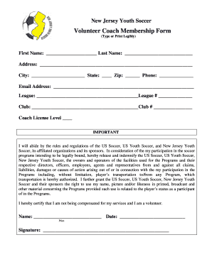 Application Form for a Soccer Player