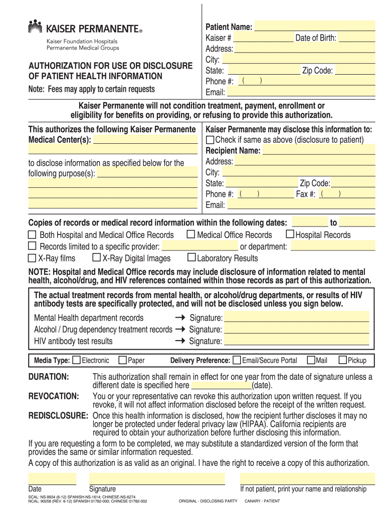 Kaiser Authorization Request Form