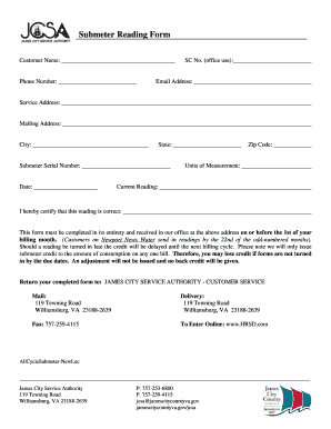 James City County Submeter Reading  Form