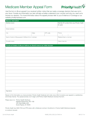 Priority Health Appeal Form