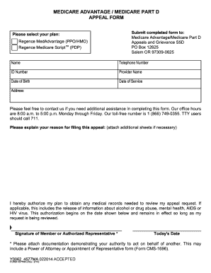 MEDICARE ADVANTAGE MEDICARE PART D APPEAL FORM