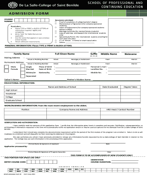 Admission Form V3 0 De La Salle College of Saint Benilde