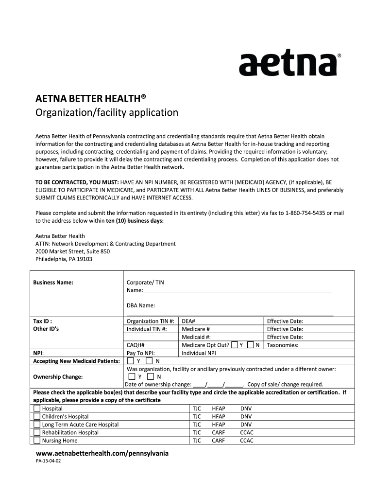 Aetna Facility Form