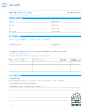  Imperial Oil Billion Barrel Scholarship Form 2012-2024