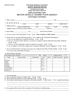 Commission Contractor MOTOR VEHICLE LICENSE PLATE AGENCY  Form