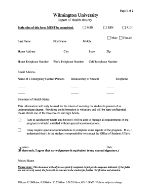  Report of Health History Definitions of Msn Bsn Alh Form 2011-2024