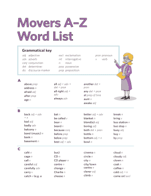 A Z Word List  Form