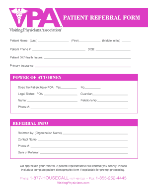 PATIENT REFERRAL FORM Visiting Physicians Association