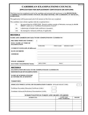 Cxc Certificate Template  Form