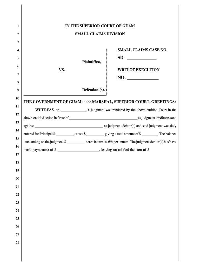 Small Claims Court BWrit of Executionb Guamselfhelporg Guamselfhelp  Form