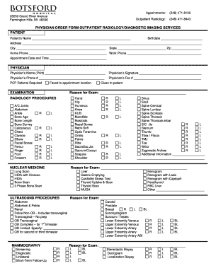 PHYSICIAN ORDER FORM OUTPATIENT RADIOLOGY Botsford