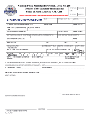 Mail Handlers Union Local 304 Grievance Form Step 1