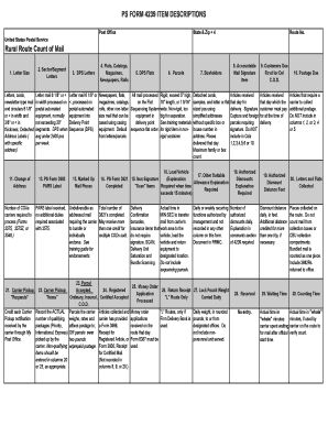 PS FORM 4239 ITEM DESCRIPTIONS Rural Route Count of Mail