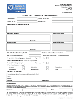 COUNCIL TAX CHANGE of CIRCUMSTANCES This is Redcar Redcar Cleveland Gov  Form