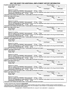 Use This Sheet for Additional Employment History Information