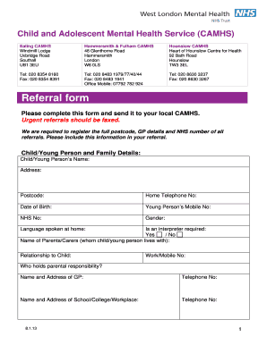 Camhs Referral  Form
