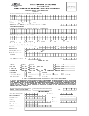 Bsnl Wimax New Connection  Form
