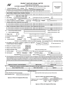 CUSTOMER AGREEMENT FORM for NEW LAND LINE TELEPHONE CONNECTION