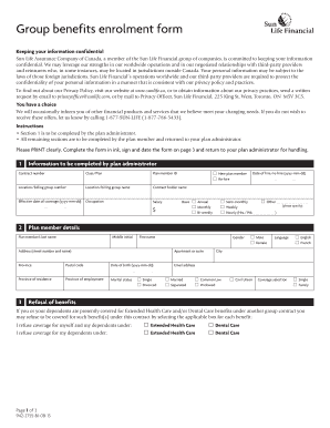  Group Benefits Enrolment Form Sun Life Financial 2013-2024