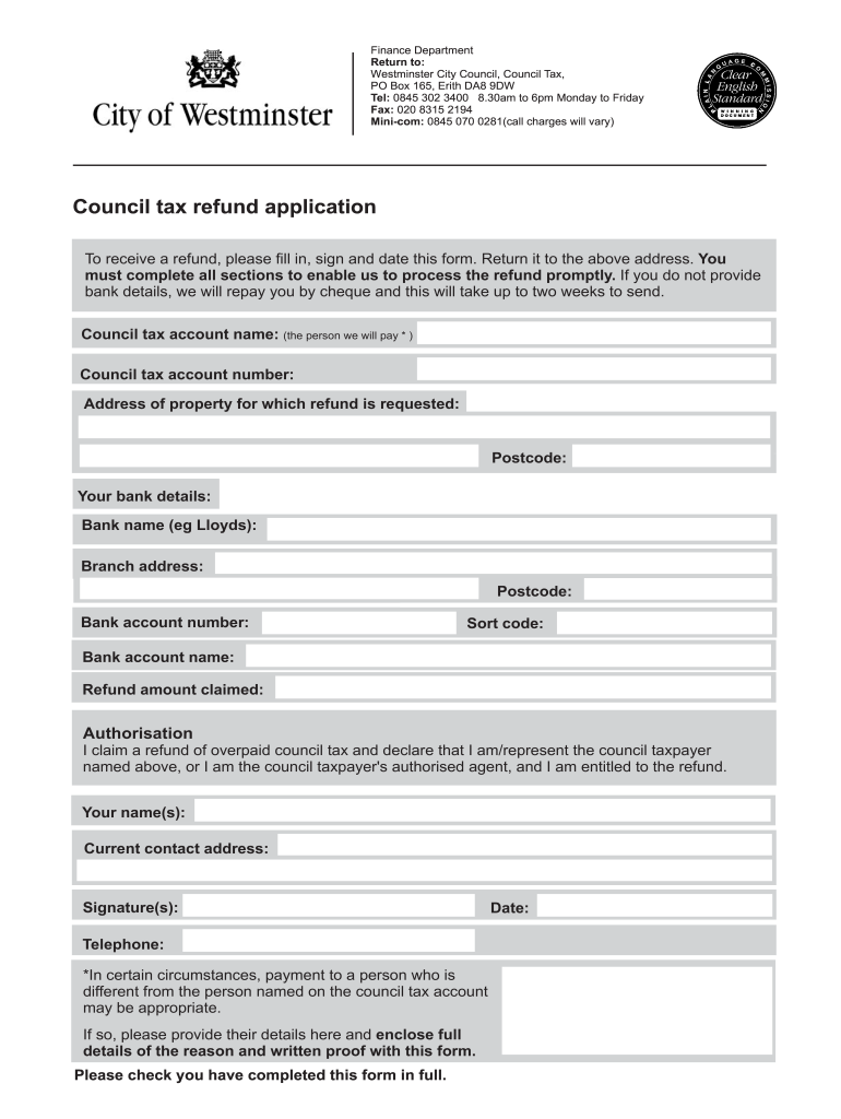 Council Tax City Westminster  Form