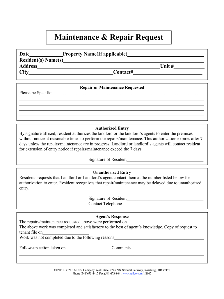 Get and Sign Maintenance Request Form 2007-2022