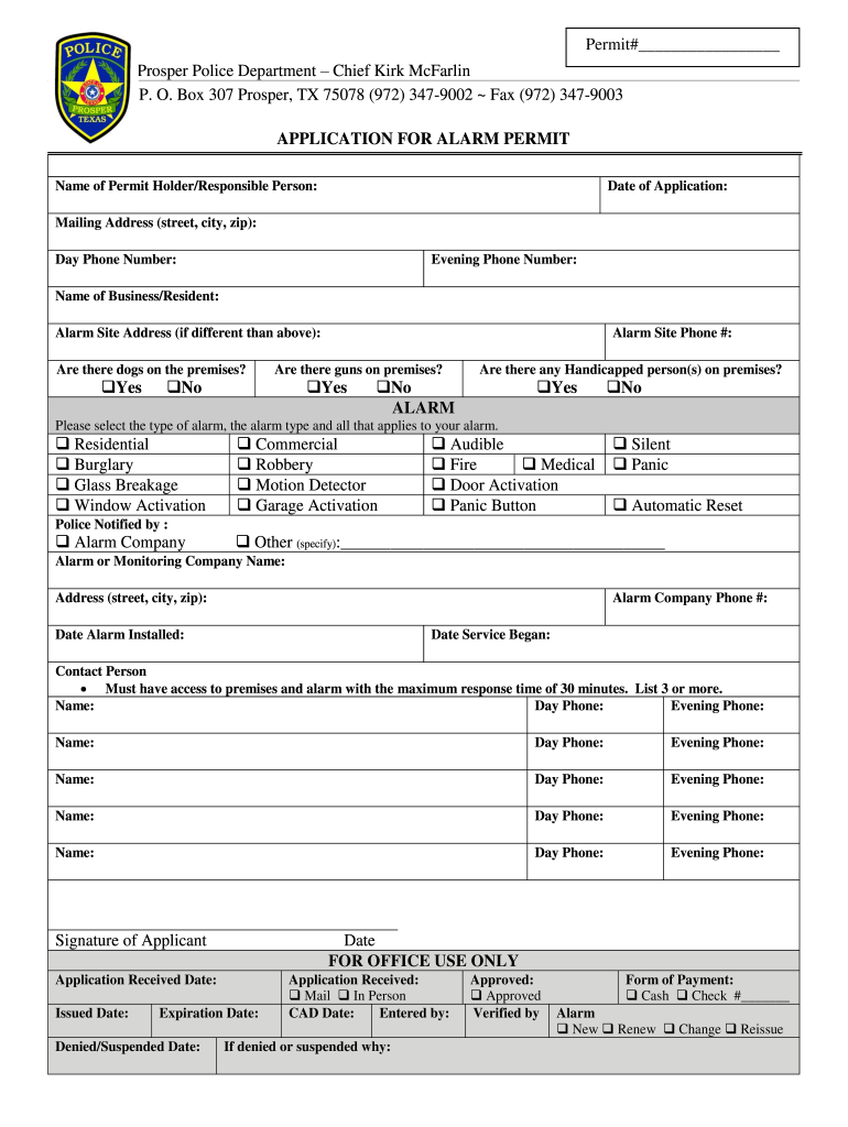 Prosper Alarm Permit  Form