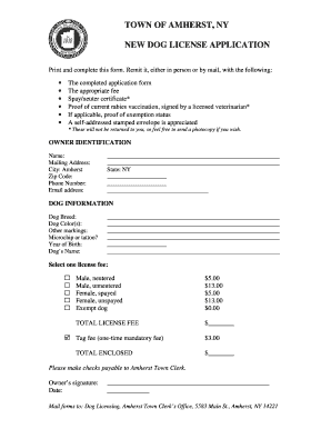 Town of Amherst Dog License  Form