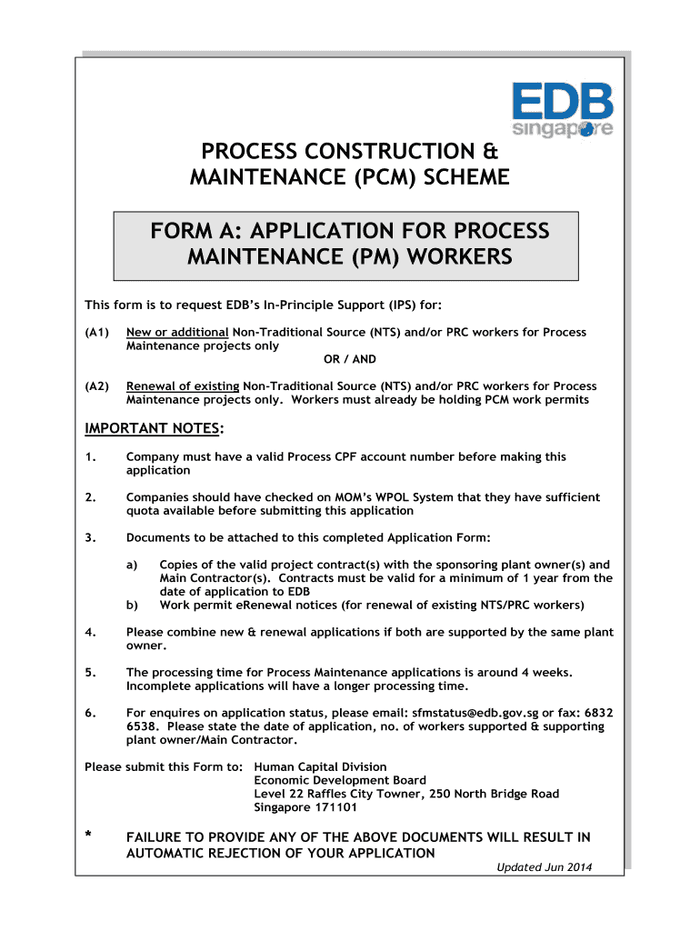  FORM a Application for Process Maintenance  ASPRI 2014-2024