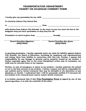 TRANSPORTATION DEPARTMENT PARENT or GUARDIAN CONSENT FORM Auburnschools