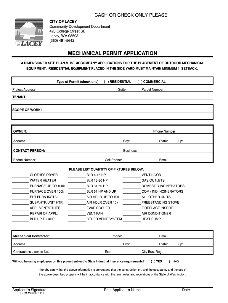 MECHANICAL PERMIT APPLICATION City of Lacey  Form
