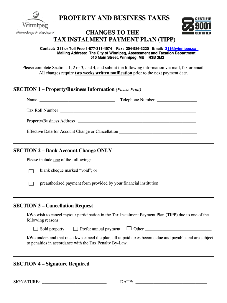 City of Winnipeg Tipp Change Form