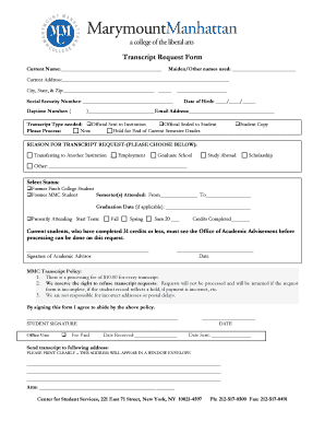 Transcript Request Form Marymount Manhattan College Mmm