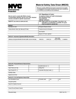 Material Safety Data Sheet MSDS NYC Gov  Form