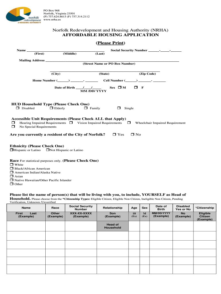 Norfolk Redevelopment and Housing Authority  Form