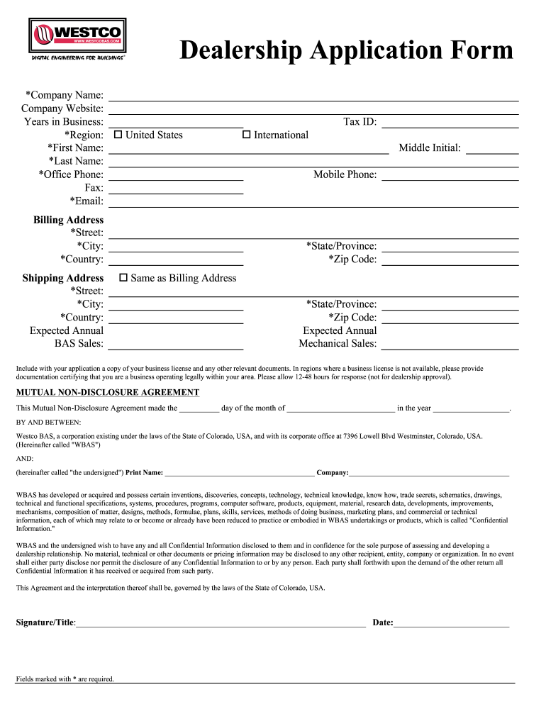 Download Dealer Application PDF, 90K  Westco BAS  Form