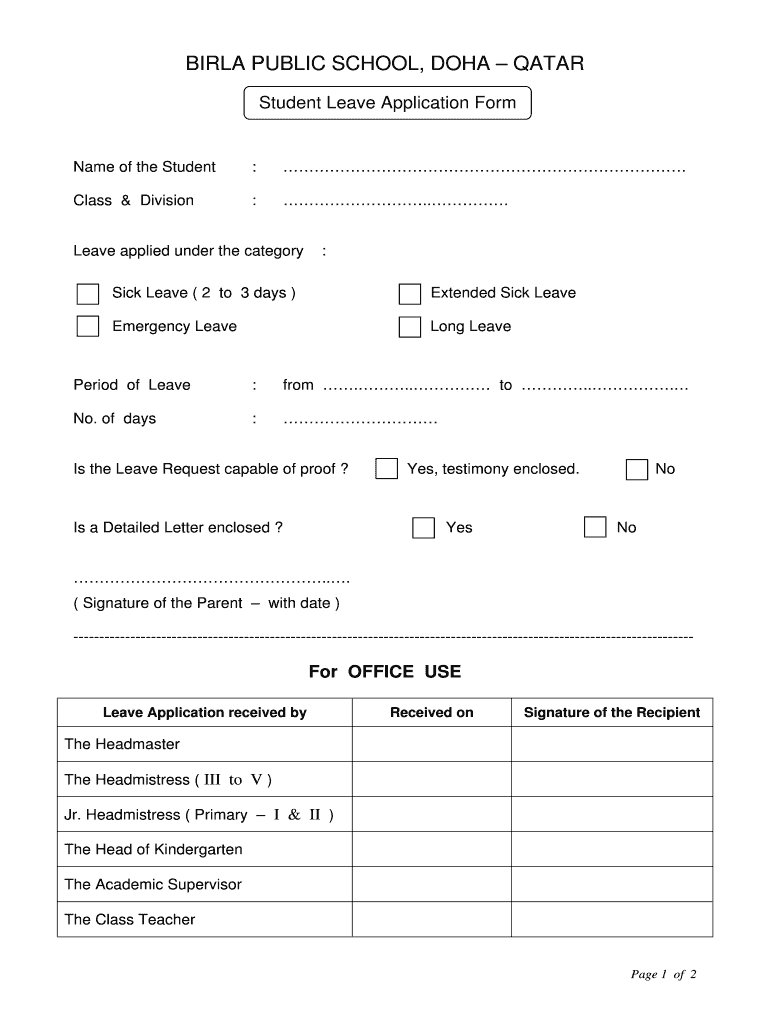 Online Leave Application for School  Form